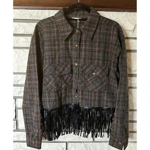 Kori Plus Fringe Button Up Western Cropped Plaid Flannel Jacket Women's XLarge - Picture 1 of 9
